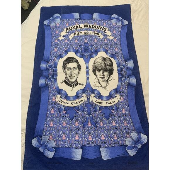 Tops - Vtg Royal Wedding Tea Towel Charles And Diana 1981 Blue Signed by Clive Mayor